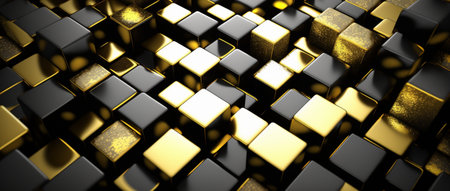 Abstract golden and black cubes. Colorful luxury 3d background. cube texture.の素材
