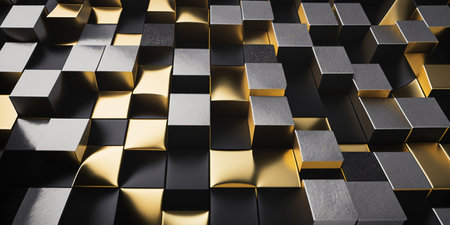 Abstract golden and black cubes. Colorful luxury 3d background. cube texture.の素材
