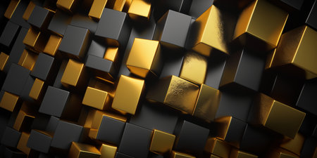 Abstract golden and black cubes. Colorful luxury 3d background. cube texture.の素材