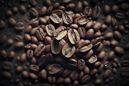 Texture of coffee beans, coffee background. Roasted coffee beans.の素材
