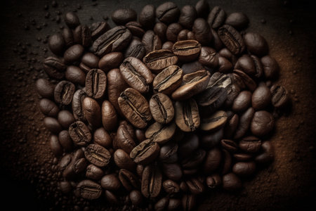 Texture of coffee beans, coffee background. Roasted coffee beans.の素材
