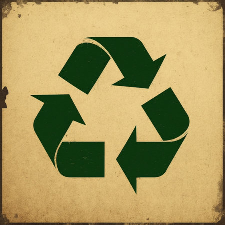 Green recycling icon on old parchment, symbol. Eco friendly recycling concept. ai generated. grunge style.の素材