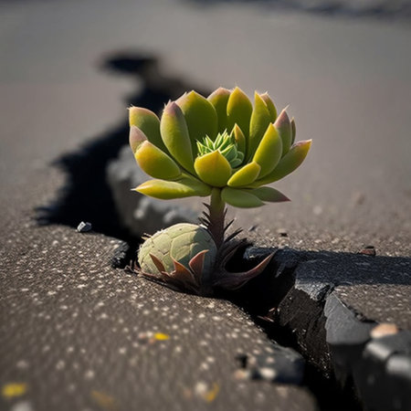 Succulent Plant Growing on the Volcanic Coast in Canary Islandsの素材