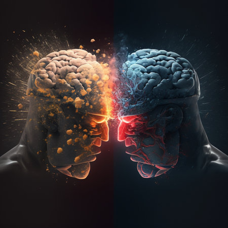 Brainstorming concept as two human brains arguing with each other, 3D illustration.の素材