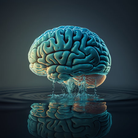 The human brain hovers above the water. abstract 3d illustration. generated by AIの素材