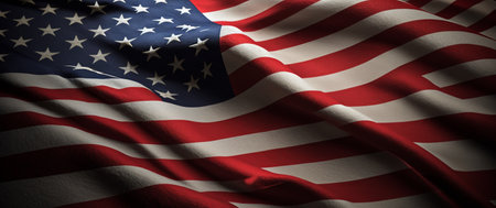Closeup of rippled American Flag, United States of America Flagの素材