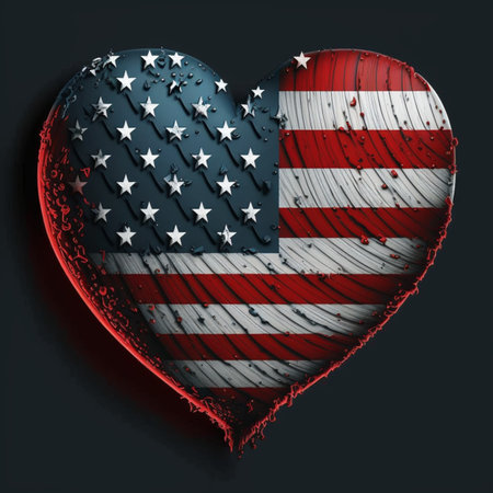 American flag in the shape of a heart on a dark background.の素材