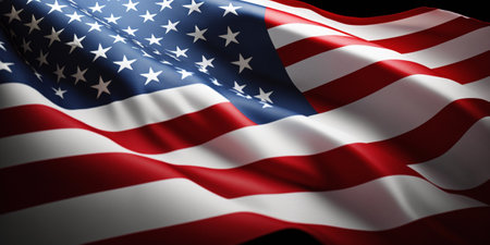 American Flag waving in the wind. 3D rendering. United States of America.の素材