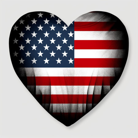 American flag in the shape of a heart with a white background.の素材