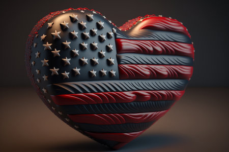 3d rendering of a heart shaped American flag on a dark backgroundの素材