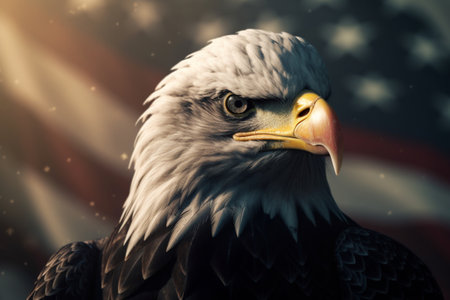 American eagle on the background of the flag of the United States of Americaの素材