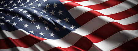 Closeup of rippled American flag, 3d render illustrationの素材