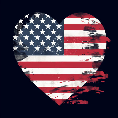American flag painted in the shape of a heart on a dark backgroundの素材
