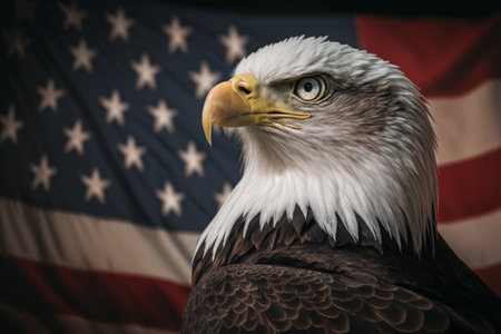Bald Eagle on the background of the United States of America flagの素材