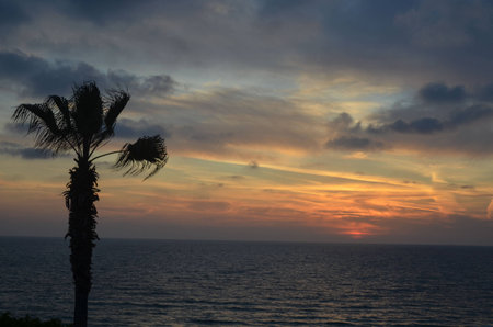 sunset in the Mediterranean Seaの写真素材