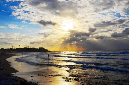 sunset in Tel Aviv on the waterfrontの写真素材