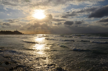 sunset in the Mediterranean Seaの写真素材