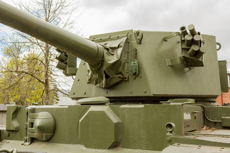 Old green tank tower from World War 2の写真素材
