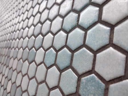 Light blue hexagon honey comb pattern background textureの写真素材