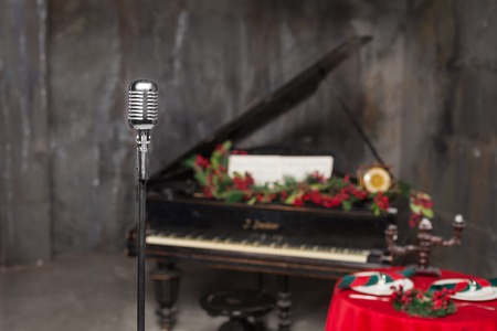 vintage chrome metal microphone in the restaurantの写真素材