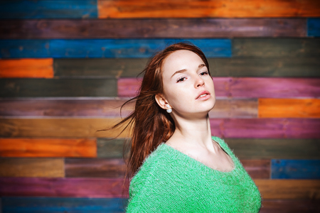 young girl with red hairの写真素材