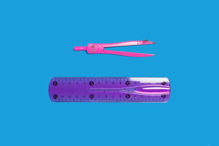 compasses and a purple rulerの写真素材