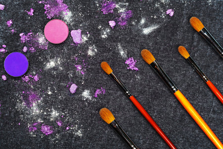 five brushes and crashed eyeshadowの写真素材