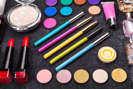 colorful luxury decorative cosmetics. colorful patern makeupの写真素材