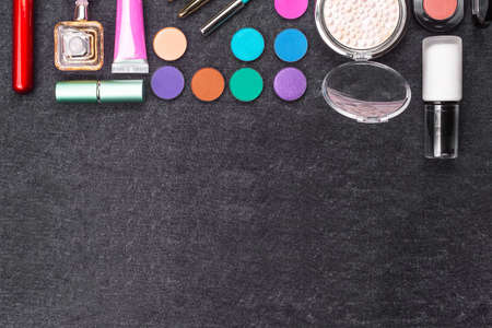 decorative professional cosmetics on a black backgroundの写真素材