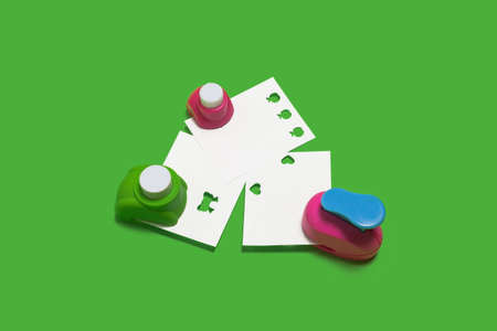 hole punchers with papers. school and office accessoriesの写真素材