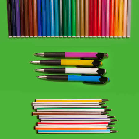 stationery on green background.の写真素材