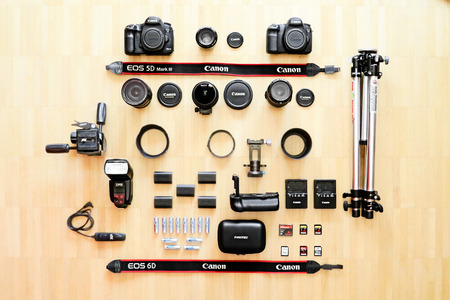 Directly Above Shot Of Photographic Equipmentのeditorial素材