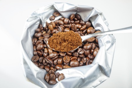 coffee grains and Grindedの写真素材