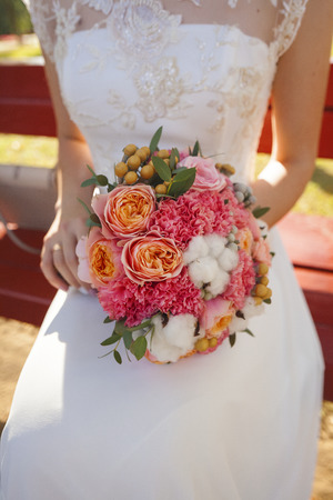 Festive wedding bouquet roses cotton Bridal Dressの写真素材
