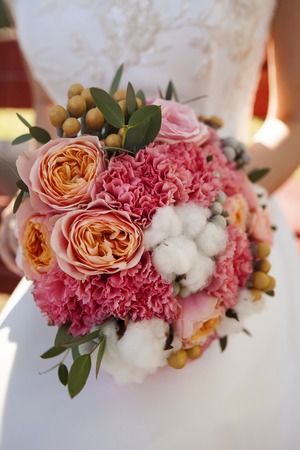 Festive wedding bouquet roses cotton Bridal Dressの写真素材