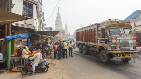 Transport and people on the roads of India. India, Vrindavan, November 2016のeditorial素材
