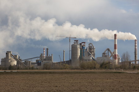 cement plant smoke from the pipe manufacturing plant factoryのeditorial素材