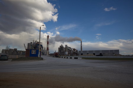 cement plant smoke from the pipe manufacturing plant factoryのeditorial素材
