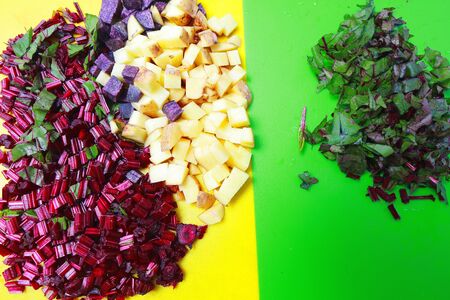 Ingredients for hemp salad fresh beets and potatoesの写真素材