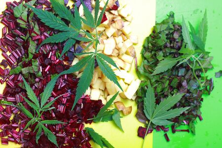 Ingredients for hemp salad fresh beets and potatoesの写真素材