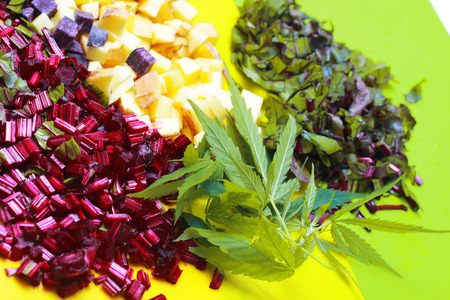 Ingredients for hemp salad fresh beets and potatoes