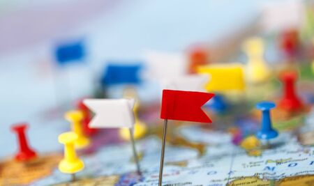 world  map country  flags  marked pin  city pinpointの写真素材