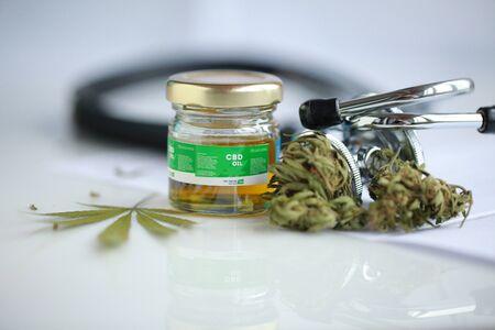 cannabis, CBD oil ,stethoscope and recipe