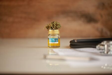 cannabis, CBD oil ,stethoscope and recipe