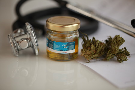 cannabis, CBD oil ,stethoscope and recipeの写真素材