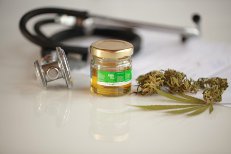 cannabis, CBD oil ,stethoscope and recipeの写真素材