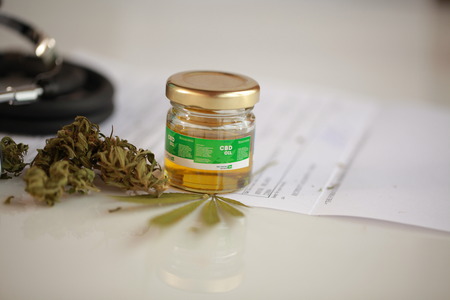 cannabis, CBD oil ,stethoscope and recipeの写真素材