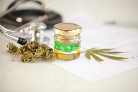 cannabis, CBD oil ,stethoscope and recipeの写真素材