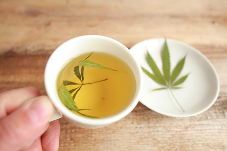 cannabis tea white cupの写真素材