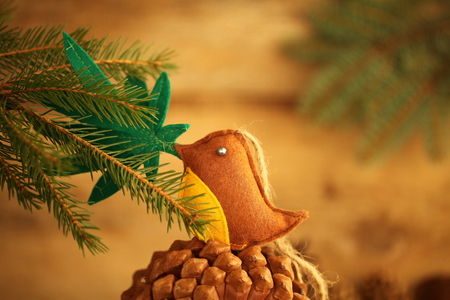 handmade toy on the Christmas tree. cannabis leaf in the bird's beak. Cannabis marijuana new year entertainmentの写真素材